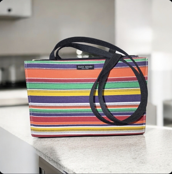 Kate Spade Vintage New York Striped Canvas Tote Bag. - Picture 9 of 16